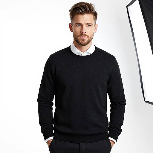 Modern Man in Black Sweater and White Shirt Studio Portrait