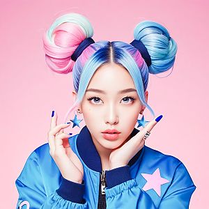 Young Woman with Pastel Hair and Blue Jacket