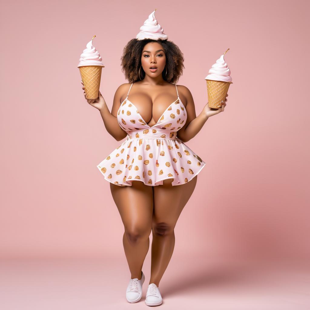 Confident Woman with Oversized Ice Cream Cones