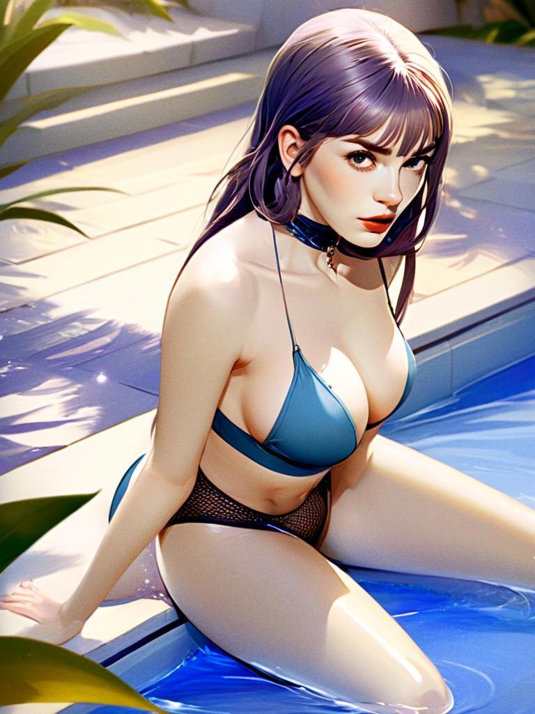 Anime Style Woman in Blue Bikini by Poolside Digital Art