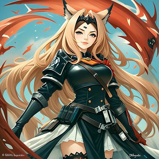 Fantasy Anime Style Woman with Fox Ears in Armored Outfit Inspired by Arknights