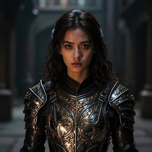 Young Woman in Ornate Medieval Armor Warrior Portrait