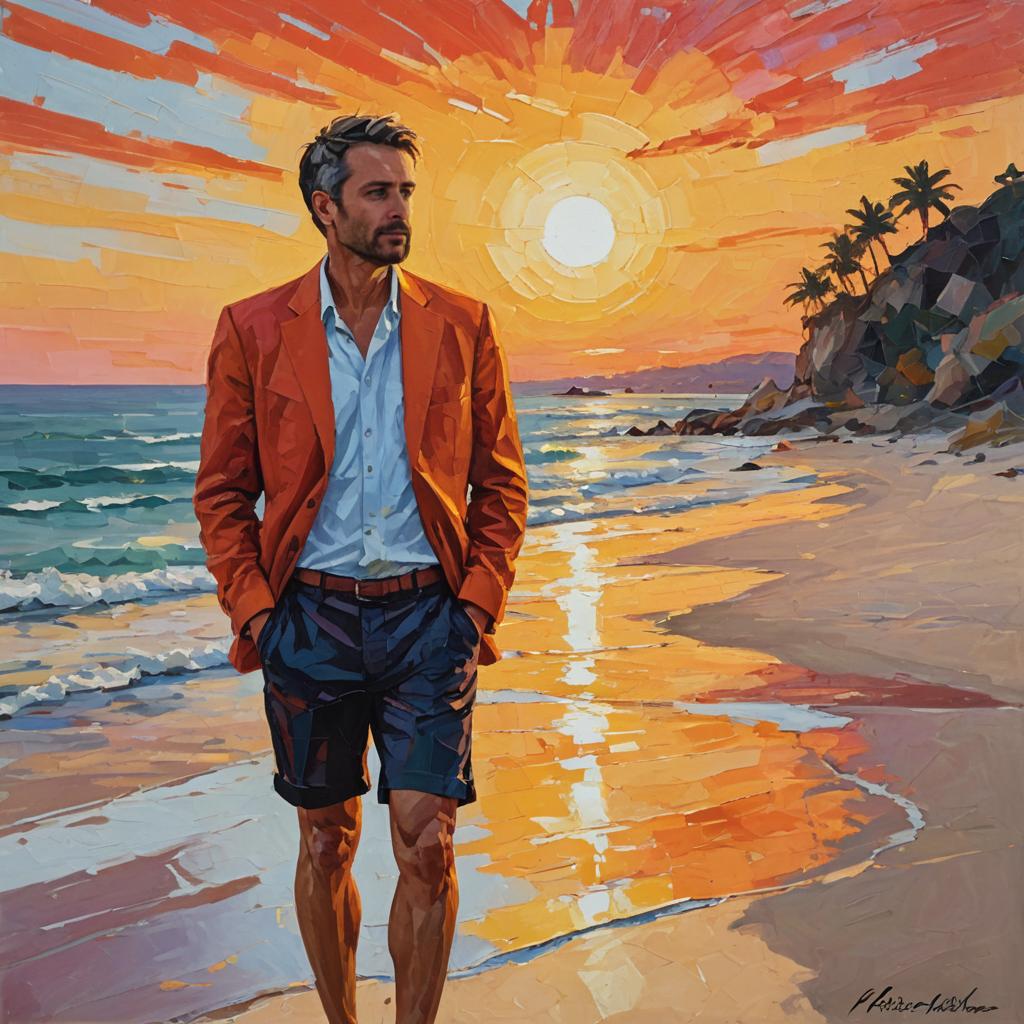 Man on Beach at Sunset