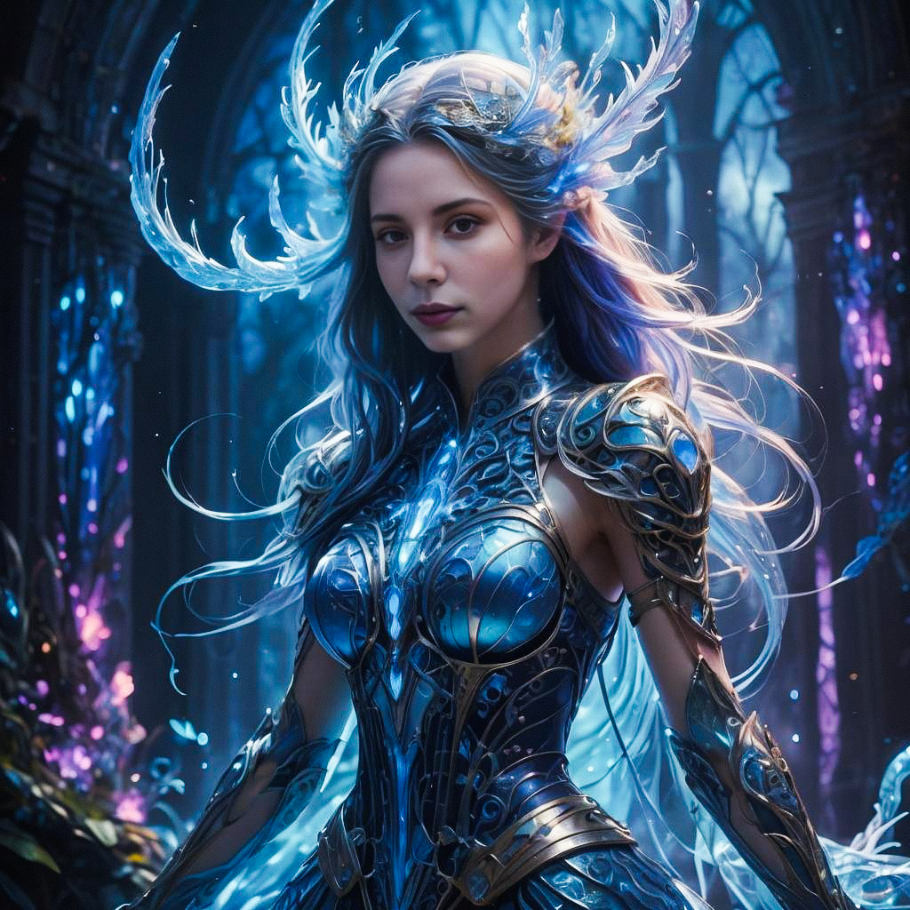 Fantasy Portrait of a Woman in Metallic Blue Armor Fantasy Portrait of a Woman in Metallic Blue Armor
