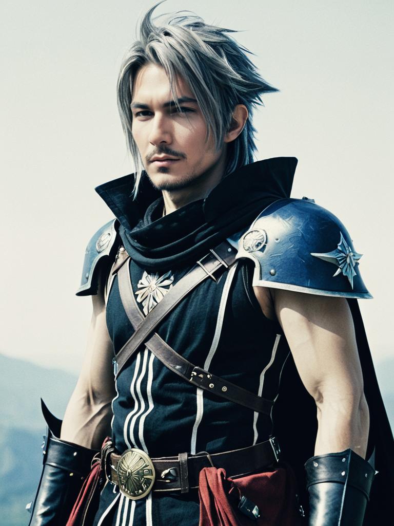 Man in Final Fantasy Costume Waist Up Editorial Portrait