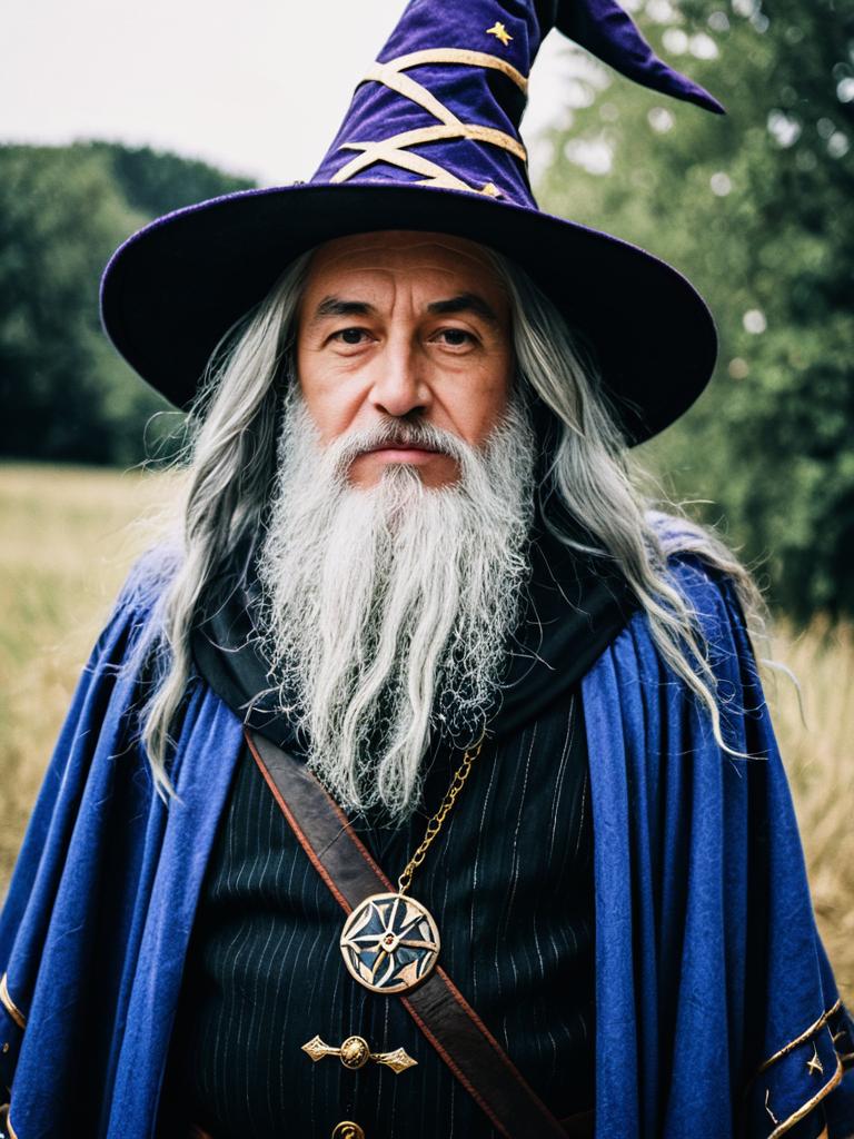 Man in Wizard Costume Cosplay Festival Portrait Photorealistic Style