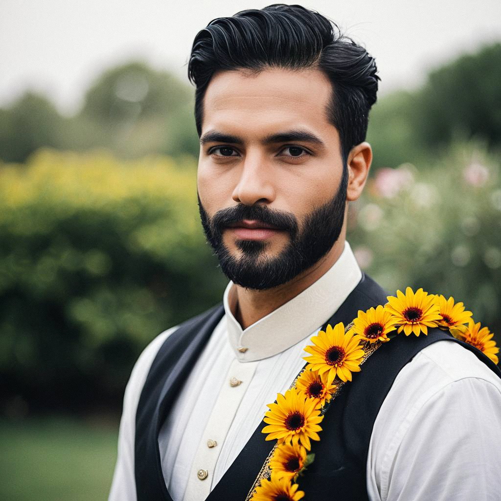 Man in Traditional Attire with Floral Decoration Man in Traditional Attire with Floral Decoration