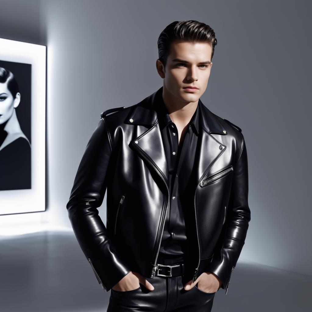 Stylish Young Man in Black Leather Jacket