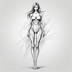 Black and White Sketch of Slender Woman