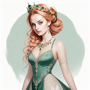Regal Woman in Green Corset Dress with Emerald Accessories