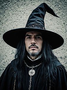 Man in Modern Witch Costume Photorealistic Dramatic Cosplay Portrait