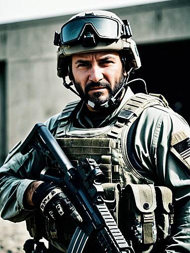 Man in SEAL Team Six Raid Costume with Tactical Gear - Cinematic Military Portrait