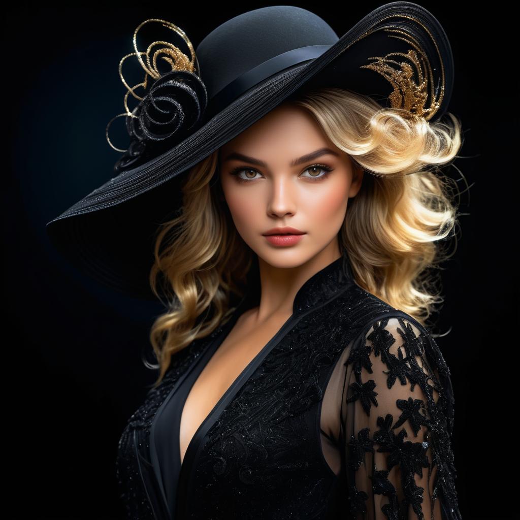 Glamorous Woman in Elegant Black Hat