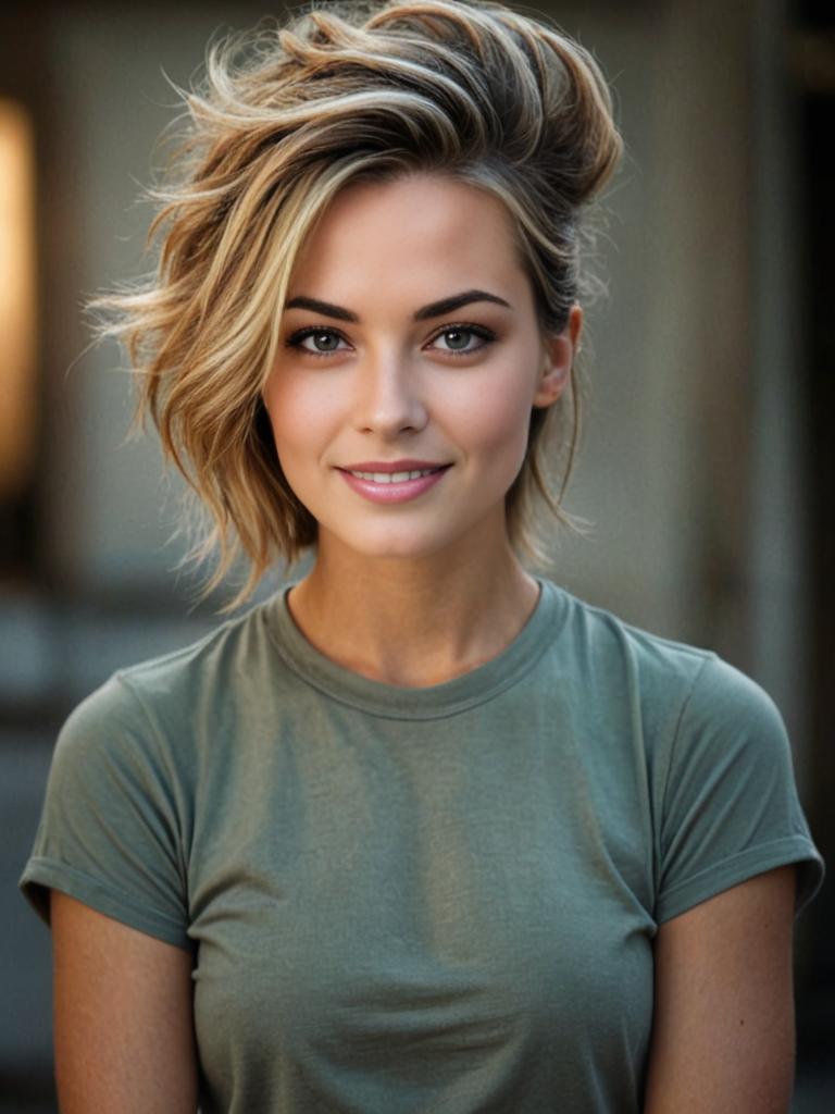 Smiling Woman with Tousled Hair