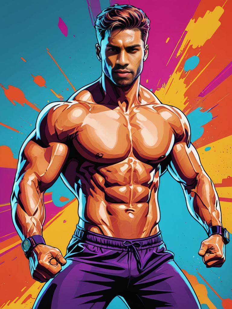 Anime Illustration of Muscular Man Emphasizing Fitness