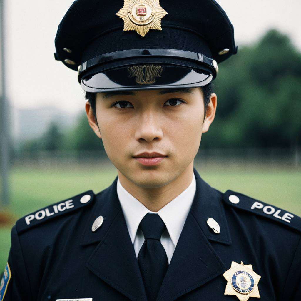 Young Man in Police Uniform Outdoors