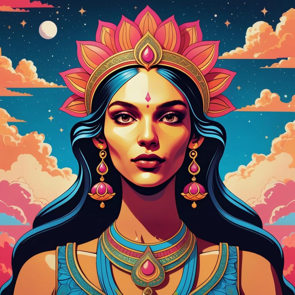 Elegant Woman in Traditional Jewelry Against a Mystical Night Sky Elegant Woman in Traditional Jewelry Against a Mystical Night Sky
