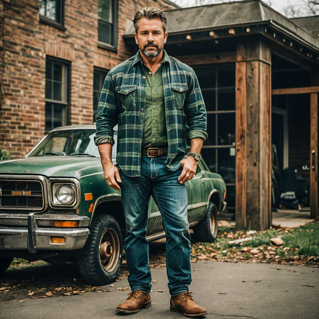 Rugged Man with Vintage Pickup Truck Outdoors