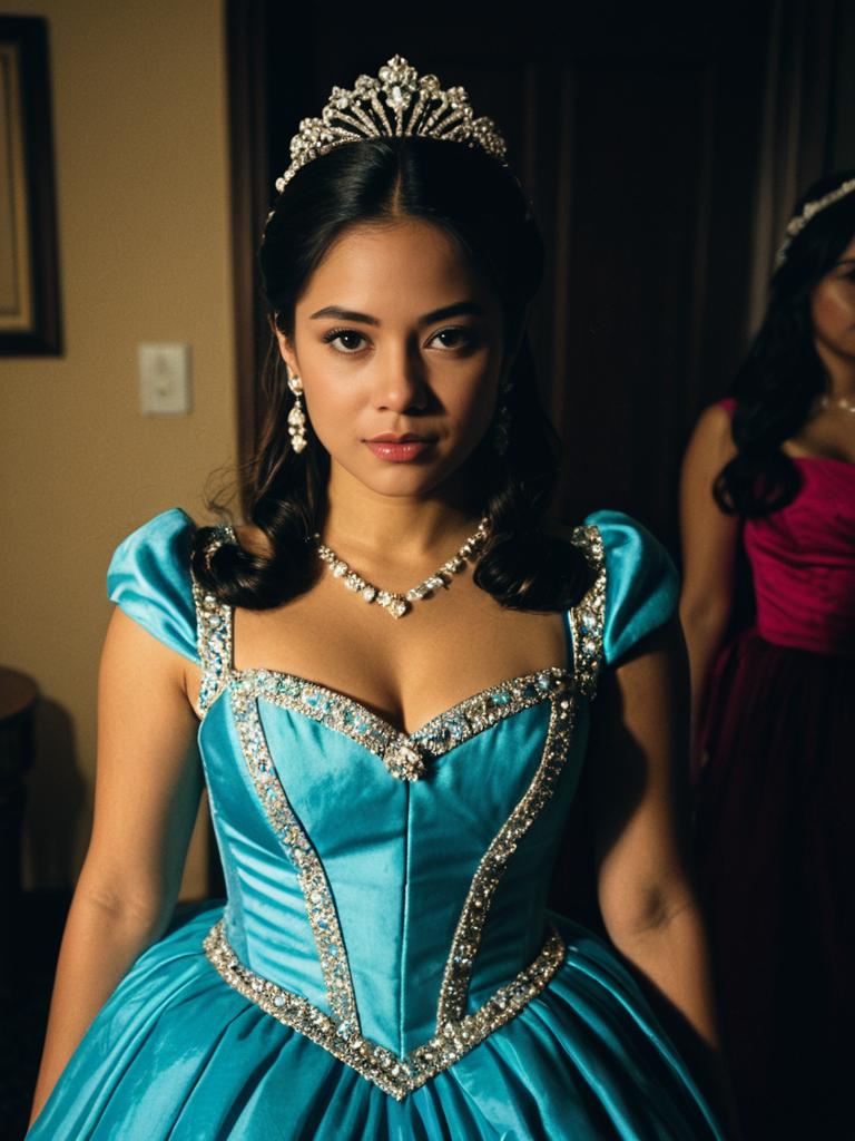 Elegant Young Woman in Blue Quinceañera Dress