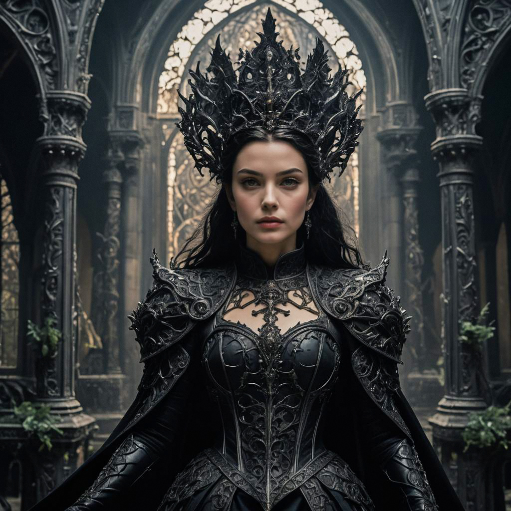 Regal Woman in Gothic Armor in Cathedral