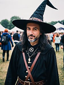 Man in Modern Witch Costume Candid Cosplay Portrait at Festival