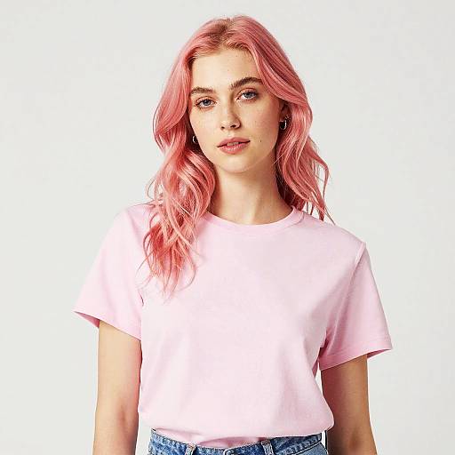 Pastel Woman with Pink Hair Wearing Pink T-Shirt
