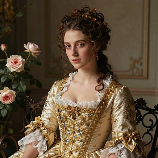 Elegant 18th Century Style Woman in Ornate Historical Gown