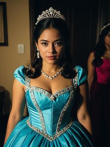 Elegant Young Woman in Blue Quinceañera Dress