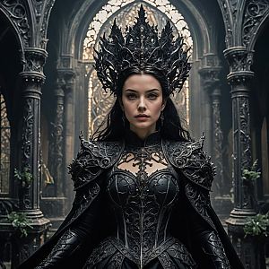 Regal Woman in Gothic Armor in Cathedral