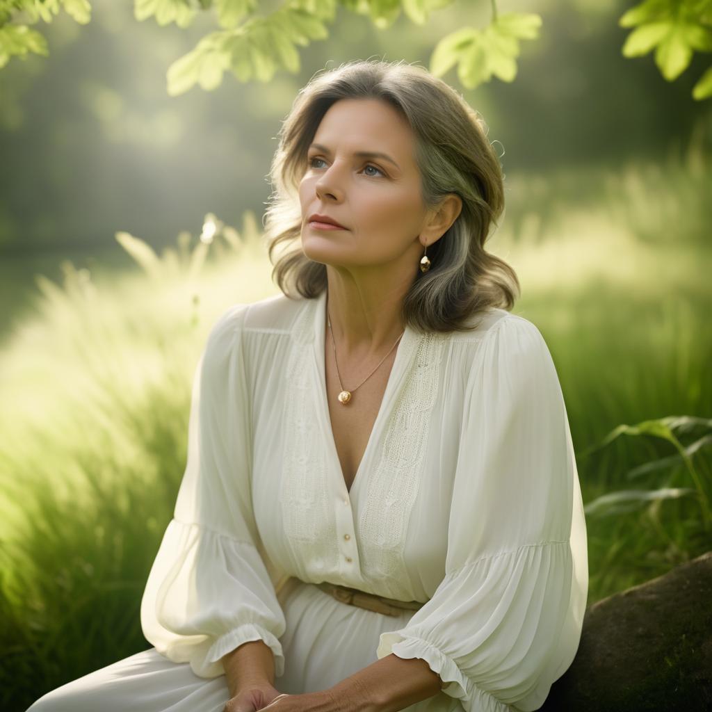 Elegant Woman in Lush Greenery