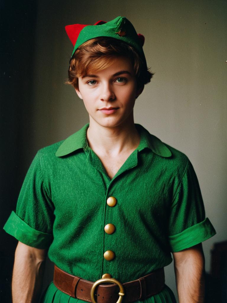 Man in Disney Peter Pan Costume Waist Up Editorial Portrait