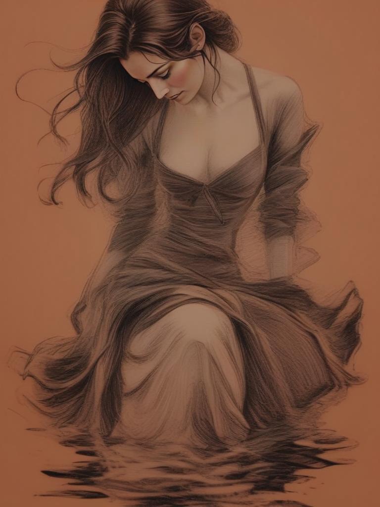 Emotive Pencil Sketch of a Woman with Bowed Head Emotive Pencil Sketch of a Woman with Bowed Head