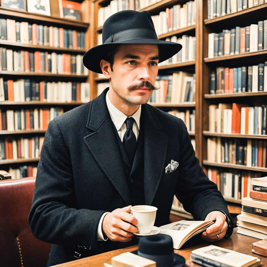 Sophisticated Man Reading in Library