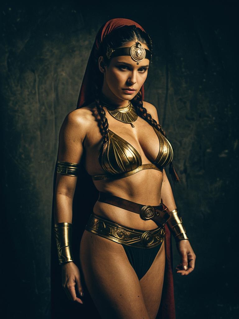 Woman in Slave Leia Costume Dramatic Studio Portrait Photorealistic