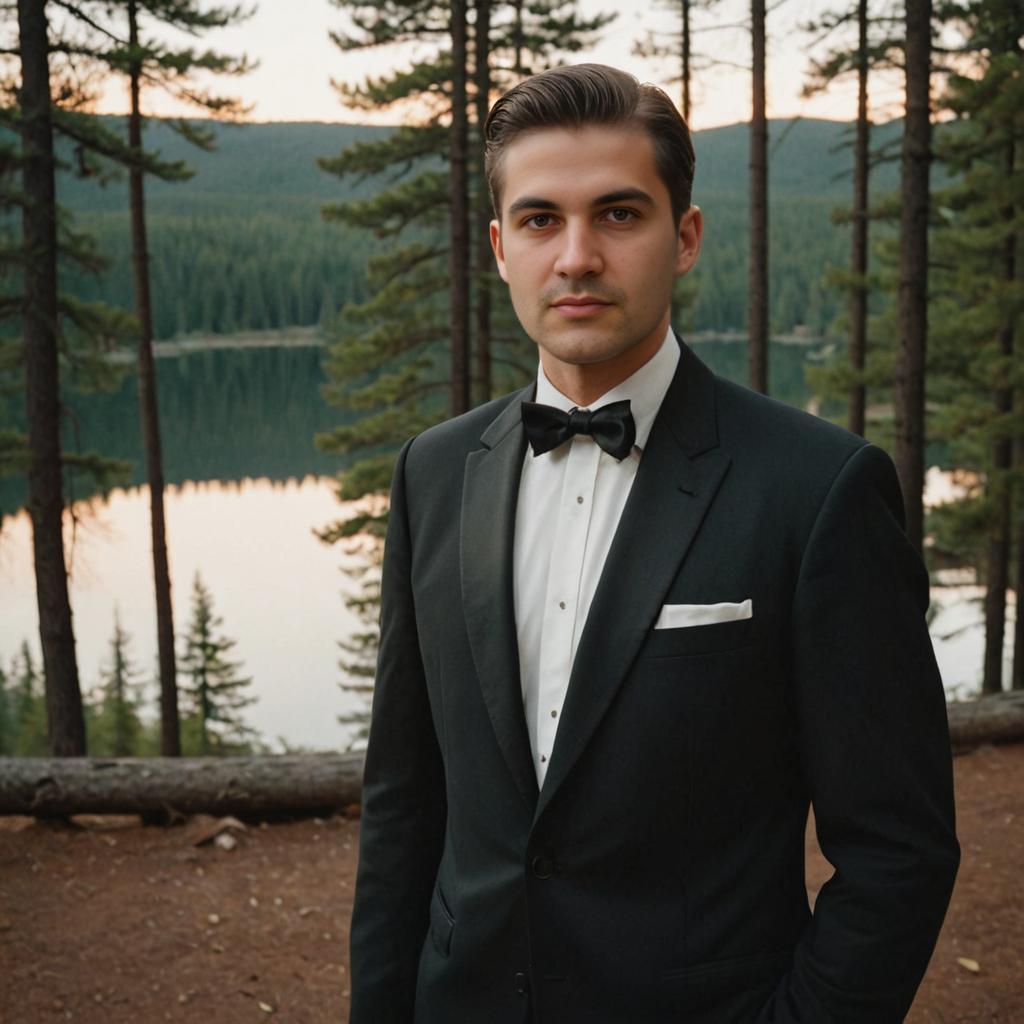 Man in Black Tuxedo by Lake