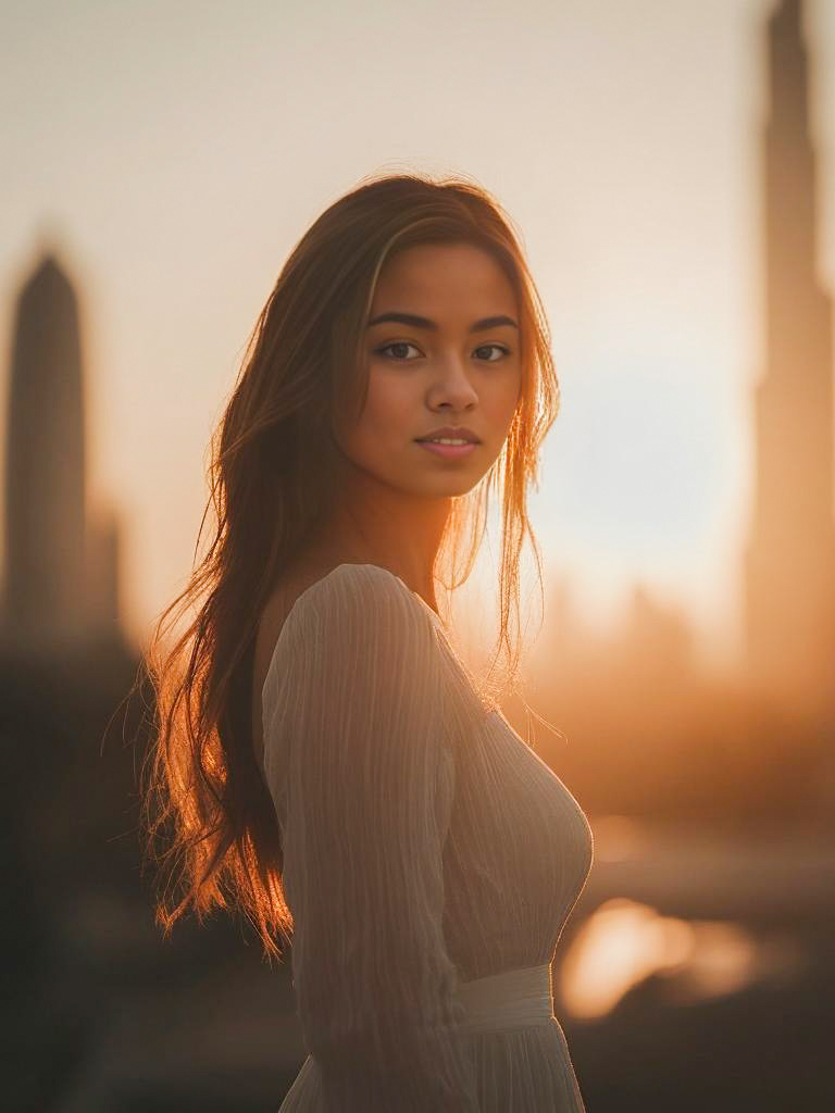 Young Woman at Sunset in Urban Setting