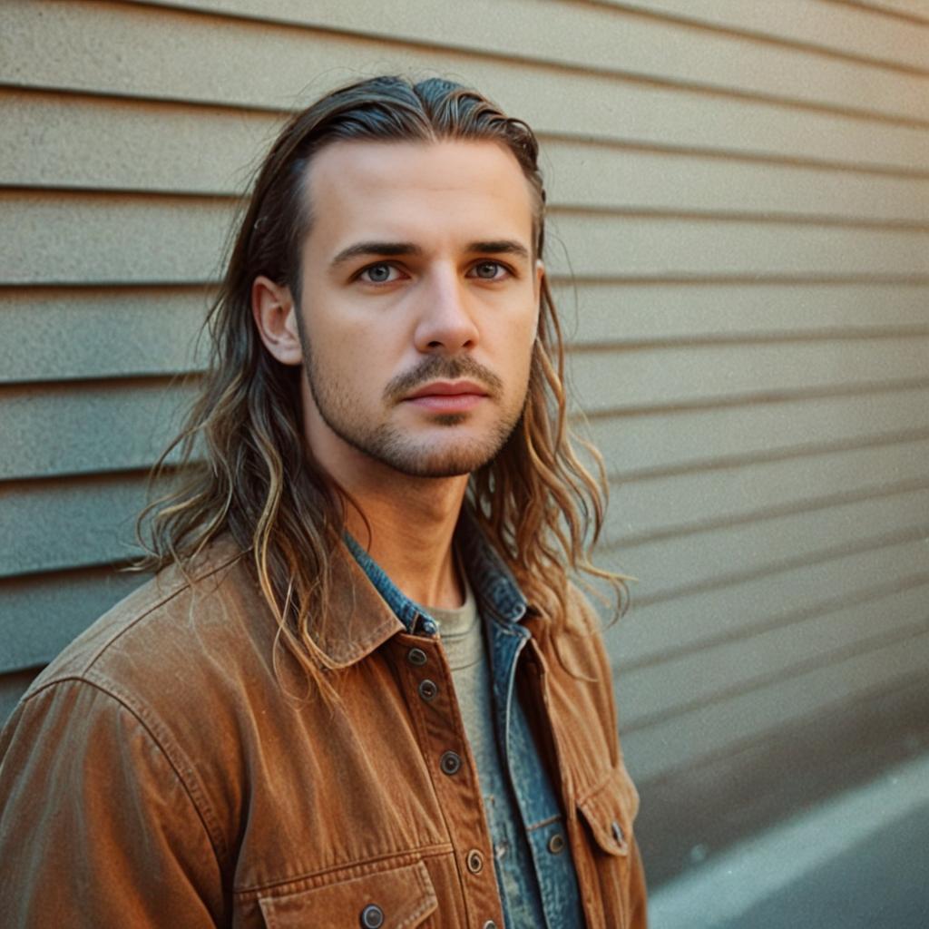 Thoughtful Man with Long Hair in Vintage Style