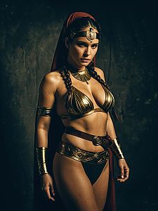 Woman in Slave Leia Costume Dramatic Studio Portrait Photorealistic