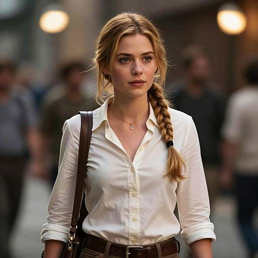 Blonde Woman with Braid in White Shirt – Indiana Jones Style Urban Portrait