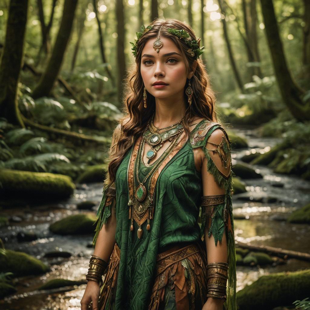 Woman in Fantasy Costume by Stream in Forest