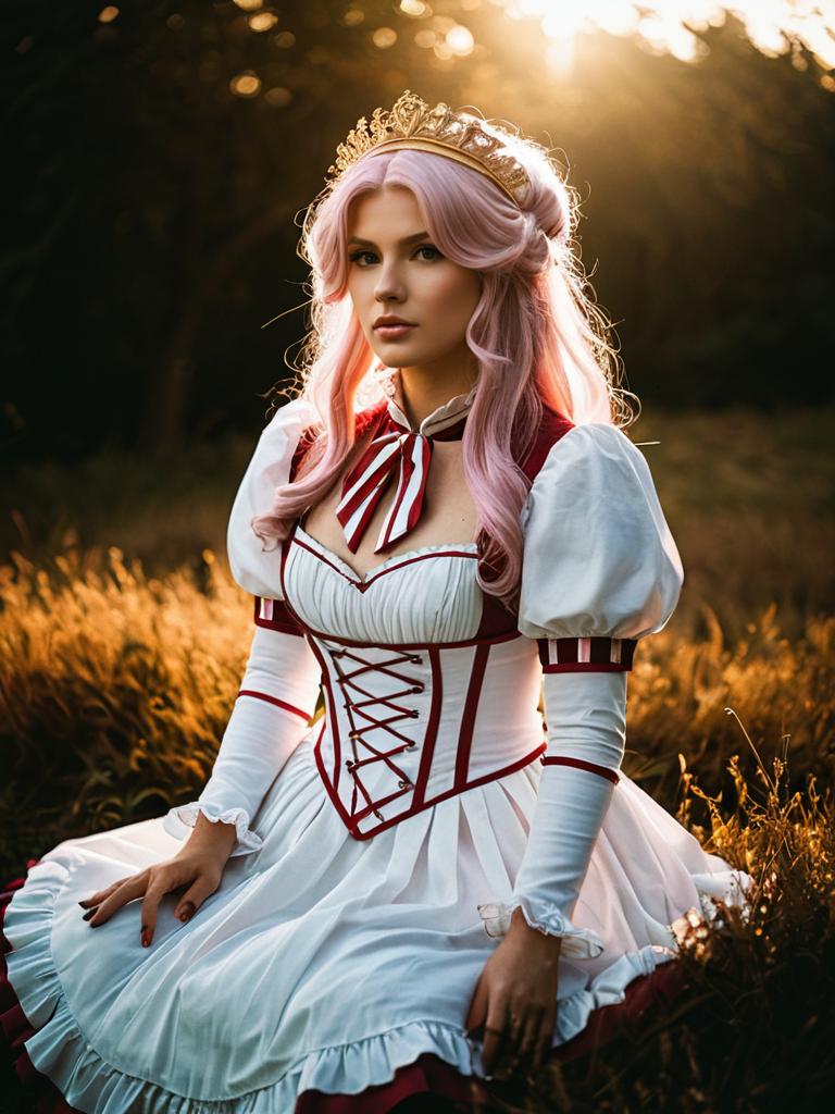 Euphemia Li Britannia Cosplay Woman in Elegant White and Red Dress