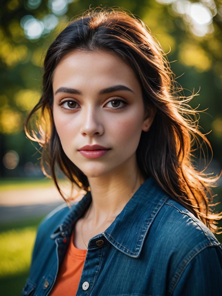 Woman in Denim Jacket in Sunlit Park