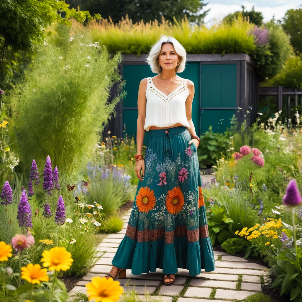 Stylish Woman in Vibrant Garden