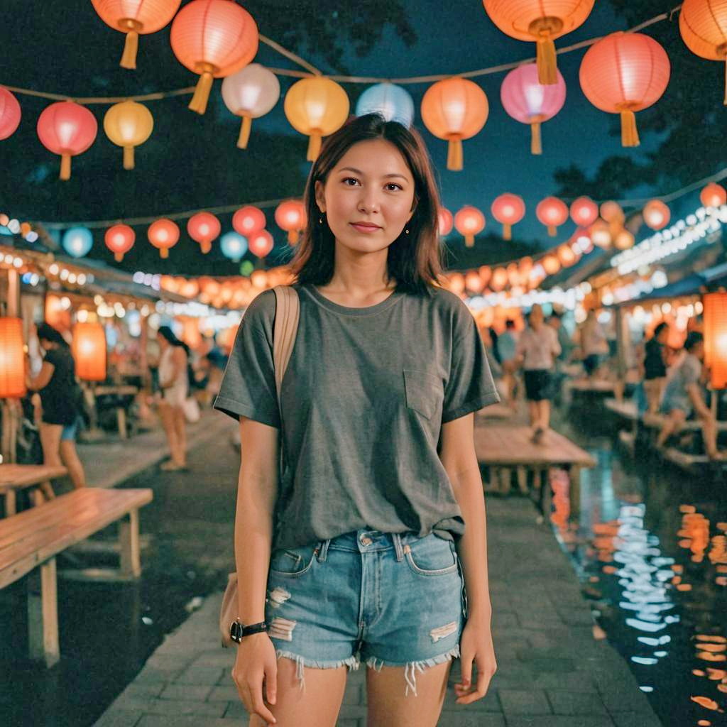 Serene Night Market with Lanterns