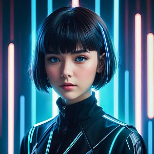 Cyberpunk Woman with Neon Lights