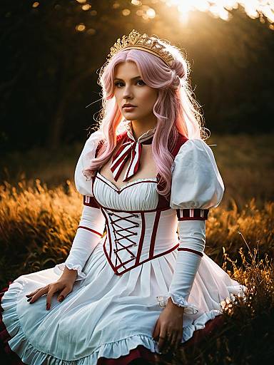 Euphemia Li Britannia Cosplay Woman in Elegant White and Red Dress