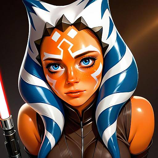 Sci-Fi Fantasy Woman with Blue Striped Headgear and Lightsaber Digital Portrait