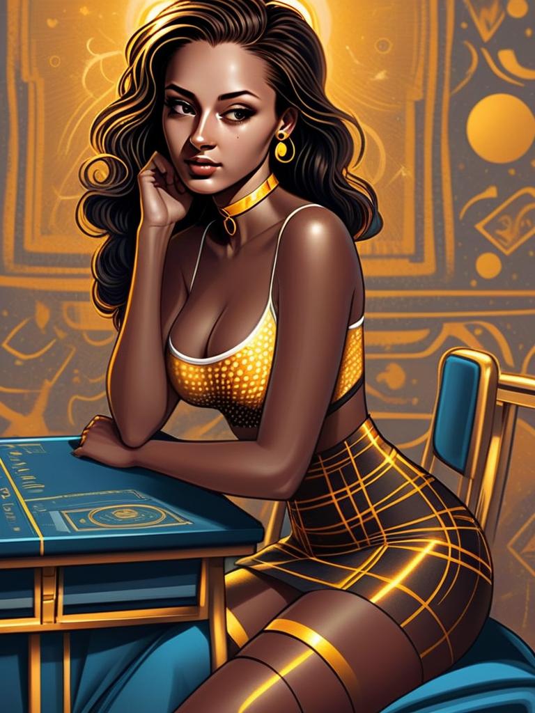 Confident woman in stylish yellow and black outfit