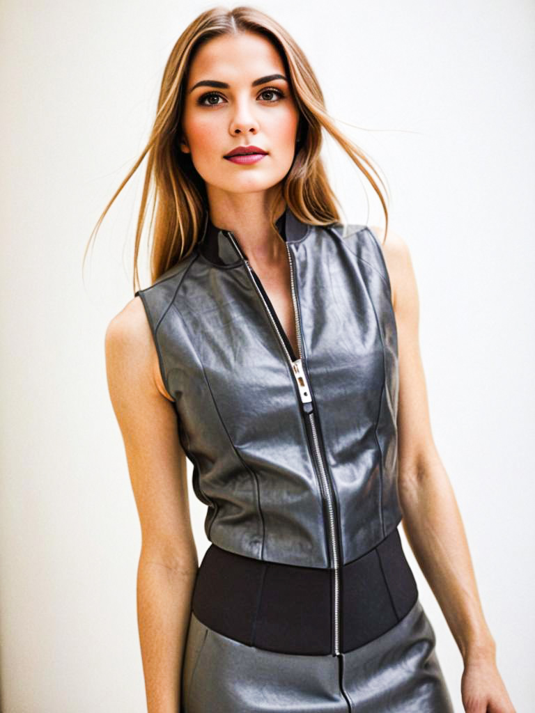 Fashion Portrait of Woman in Leather Outfit