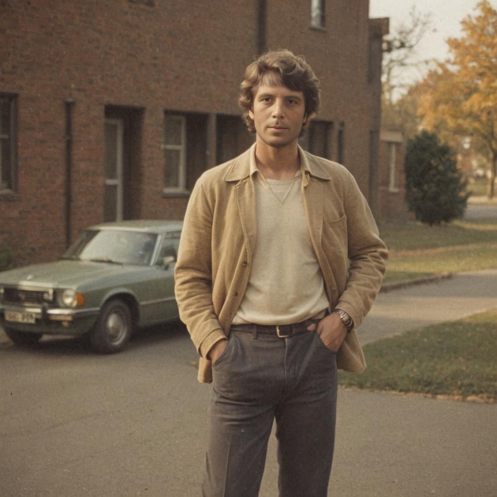 Man in Tan Jacket with Vintage Car